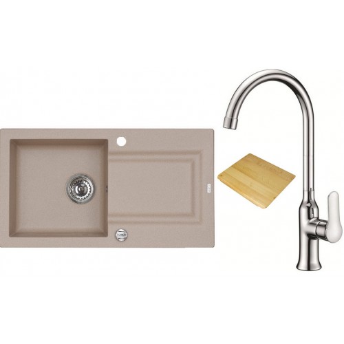 ALVEUS set drez Falcon 30 granitový beige + krájacia doska + batéria Slim chróm ALVEUS set drez Falcon 30 granitový beige + krájacia doska + batéria Slim chróm