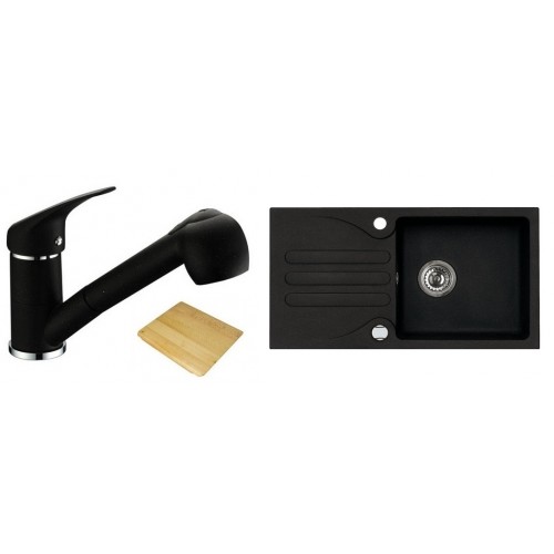 ALVEUS set drez Galapagos granitový + krájacia doska + batéria Bora Bora black ALVEUS set drez Galapagos granitový + krájacia doska + batéria Bora Bora black