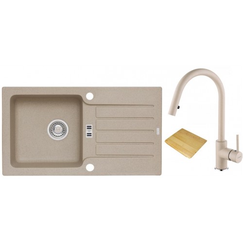 ALVEUS set drez Niagara 30 granitový + krájacia doska + batéria Junan beige ALVEUS set drez Niagara 30 granitový + krájacia doska + batéria Junan beige