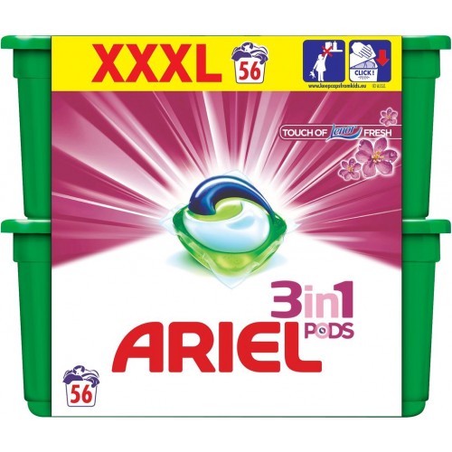 Ariel Touch of Lenor 3v1 gélové kapsuly 56 ks
