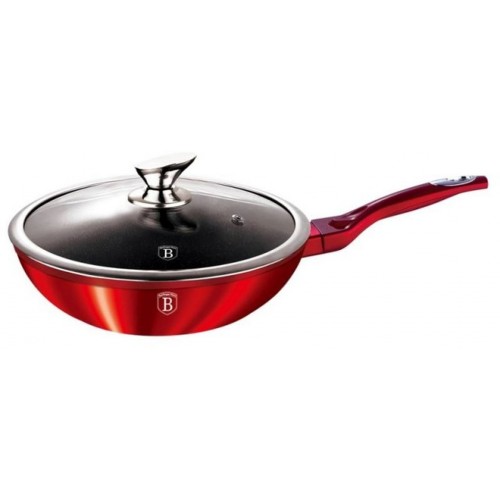 BERLINGERHAUS Burgundy Metallic Line panvica Wok s pokrievkou 28 cm, červená BH-1265