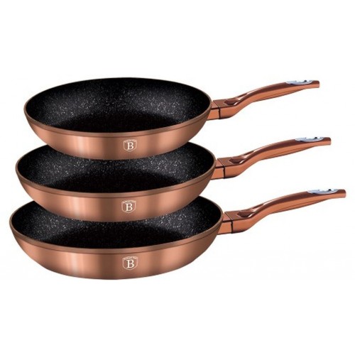 BERLINGERHAUS Copper Metallic Line Panvica s mramorovým povrchom 3 ks BH-1278