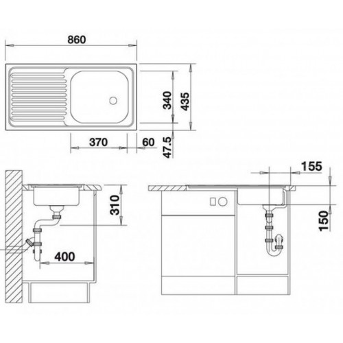 BLANCO set TOP EES drez nerez 860 x 435 mm + DARAS-S batéria chróm