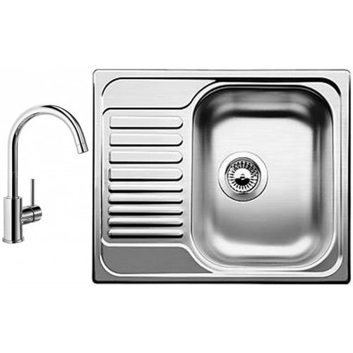 BLANCO set Tipo 45 S mini 3 1/2 nerez kartáčovaný 605 x 500 mm + MIDA batéria chróm