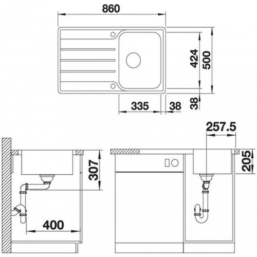 BLANCO set LEMIS 45 S-IF nerez kartáčovaný 860 x 500 mm + KANO-S batéria chróm