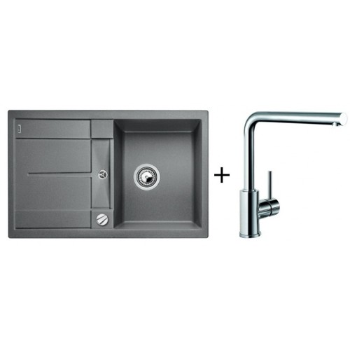 BLANCO Set drez METRA 45 S SILGRANIT aluminium + batéria MILA chróm