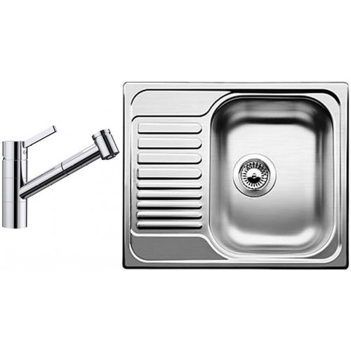 BLANCO set Tipo 45 S mini 3 1/2 nerez kartáčovaný 605 x 500 mm + TIVO-S batéria chróm