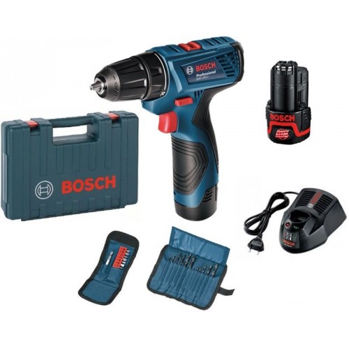 BOSCH GSR 120-Li Aku skrutkovač + 11 dielna sada bitov + 12dielna sada vrtákov, 06019F7004