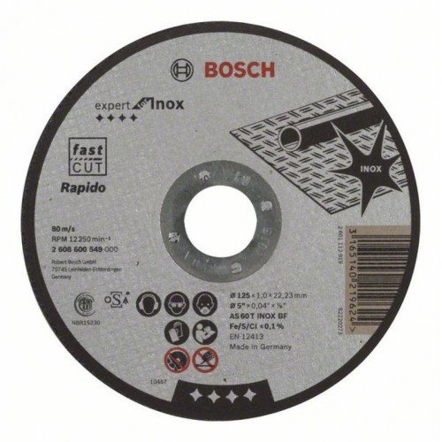 BOSCH Expert for Inox Rapido Deliaci kotúč rovný, 125 mm, 1,0 mm 2608600549