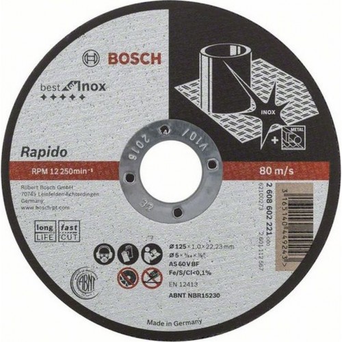 BOSCH Best for Inox Rapido Long Life Deliaci kotúč rovný, 125 mm, 1,0 mm 2608602221