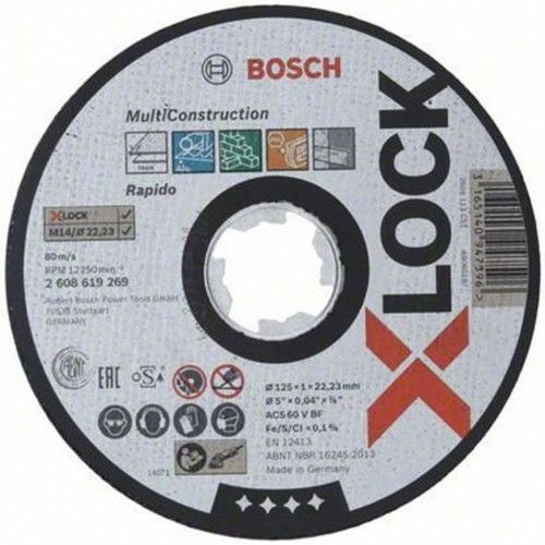 BOSCH X-LOCK Multi Material Plochý rezný kotúč, 125 × 1 × 22,23mm 2608619269