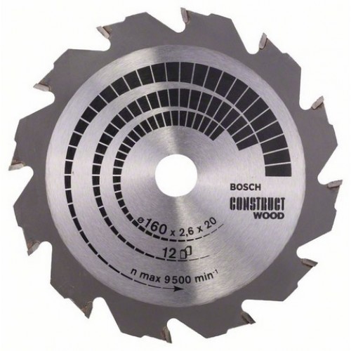 BOSCH Pílový kotúč Construct Wood 160 x 20/16 x 2,6 mm; 12 2608640630