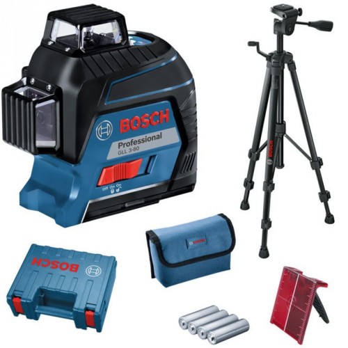 BOSCH GLL 3-80 Professional krížový laser + 4x 1,5 V AA+statív BT 150+kufor, 06159940KD