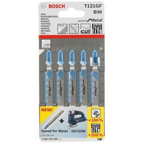 BOSCH Pílový plátok do priamočiarych píly T 121 GF, 5 ks 2608636696