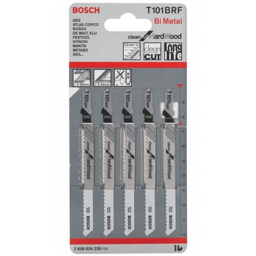 BOSCH Pílové listy do priamočiarej píly T 101 BRF, 100 mm, 5 ks, 2608634235