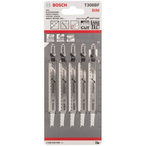 BOSCH Pílové listy do priamočiarej píly T 308 BF, 117 mm, 5ks 2608636569