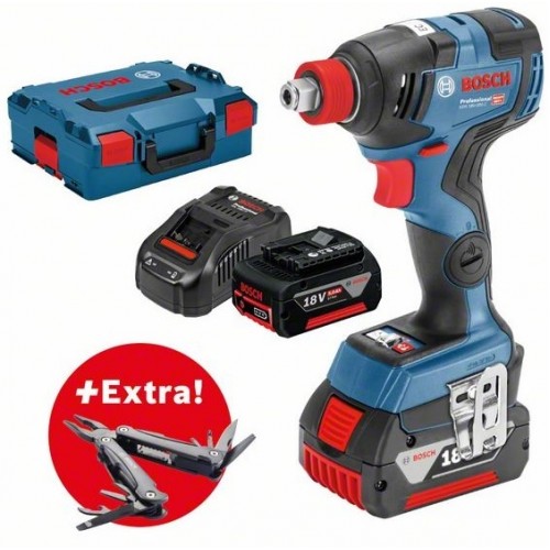 BOSCH GDX 18V-200 C Rázový uťahovák, 2 × GBA 18V 5.0Ah + L-BOXX 136+Swiss Peak 06019G4201