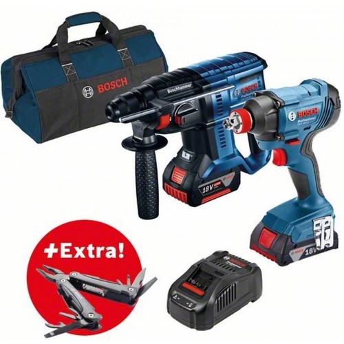 BOSCH GDX 180-Li Aku rázový uťahováč+GBH 180-Li Aku vŕtacie kladivo+Swiss Peak 06019G5221