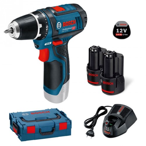 BOSCH GSR 12V-15 Professional aku skrutkovač L-Boxx, 2x2Ah, 0601868109