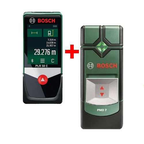 BOSCH PLR 50 C digitálny laserový diaľkomer + PMD 7 univerzálny digitálny detektor BOSCH PLR 50 C digitálny laserový diaľkomer + PMD 7 univerzálny digitálny detektor