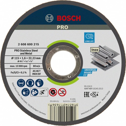 BOSCH Lepený rezací kotúč PRO Stainless Steel and Metal, 115 × 1,6 × 22,23 mm 2608600215