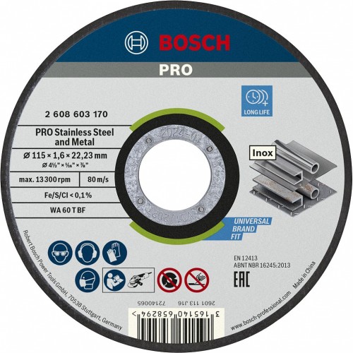BOSCH Rezací kotúč PRO Stainless Steel and Metal, 115 × 1,6 × 22,23 mm, rovný 2608603170