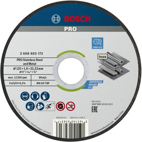 BOSCH Rezací kotúč PRO Stainless Steel and Metal, 125 × 1.6 × 22,23 mm, rovný 2608603172