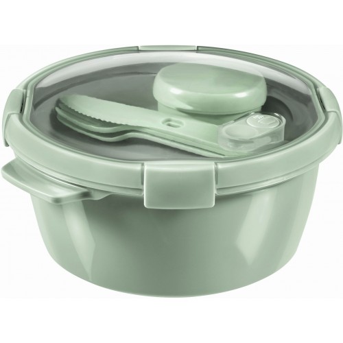 CURVER SMART TO GO 1,6L guľatá dóza s príborom, mištičkou a táckou, zelená 00921-Q19