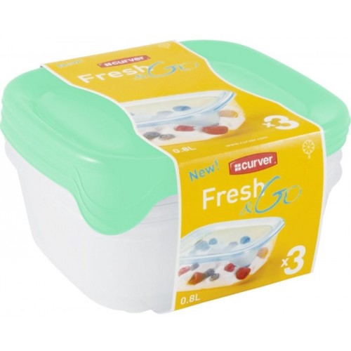 CURVER SET FRESH & GO 3x0,8L dózy transparentný/mint 08559-X51