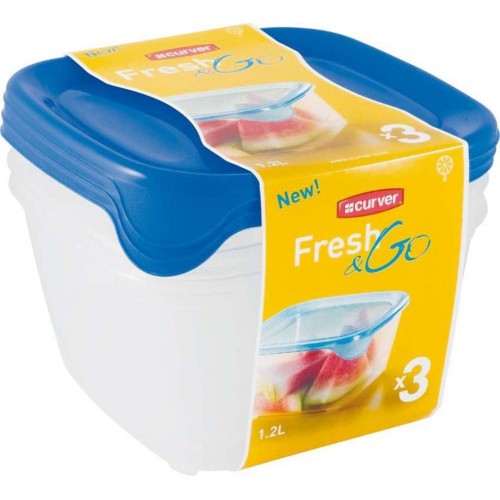 CURVER SET FRESH & GO 3x1,2L dózy transparentná/modrá 08560-139