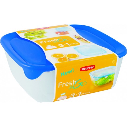 CURVER SET FRESH & GO 0,8L+1,7L+2,9L+0,25L dózy transparentná/modrá 08927-139