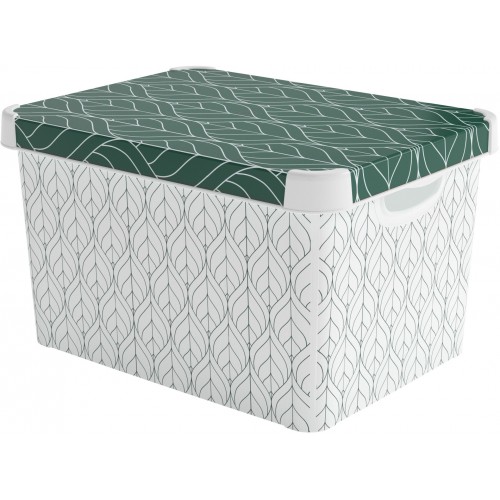 CURVER DECO STOCKHOLM L box úložný 39,5 x 29,5 x 25 cm zelené lístky 04711-Y89