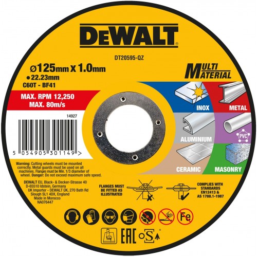 DeWALT DT20595 Multimateriálový rezný kotúč 125 × 22,2 × 1,0 mm