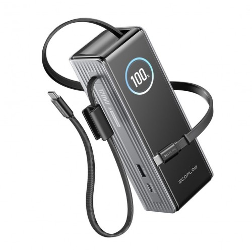 EcoFlow RAPID Powerbanka (25 000 mAh, 170 W) 2×100 W vstavaný USB-C kábel – strieborná
