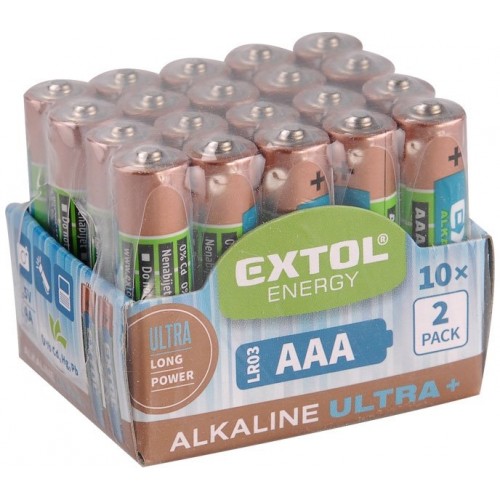 EXTOL Energy Alkalické tužkové batérie Ultra + AAA 1,5 V, 20ks 42012
