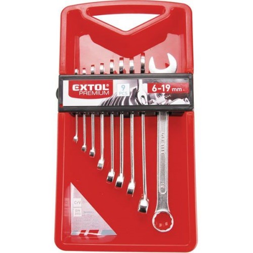 EXTOL PREMIUM kľúče očkoploché, sada 9ks, 6-7-8-10-12-13-14-17-19mm, CrV 6352