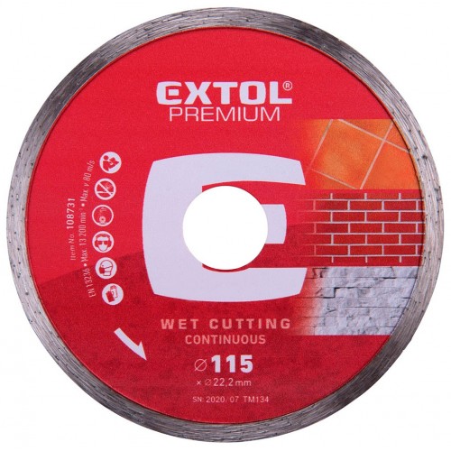EXTOL PREMIUM kotúč diamantový rezný 115x22, 2mm CELOOBVODOVÉ - mokré rezanie 108731