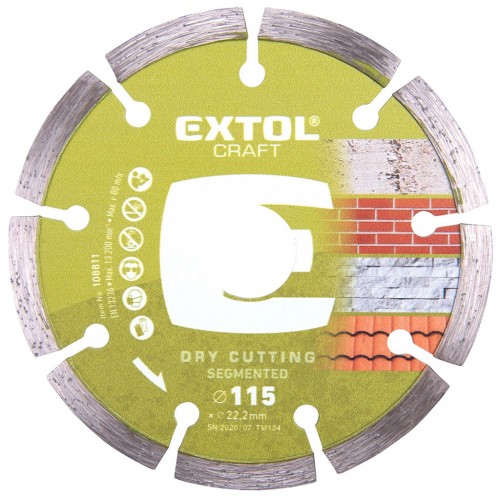 EXTOL CRAFT kotúč diamantový rezný 115x22, 2mm SEGMENTOVÉ - suché rezanie 108811