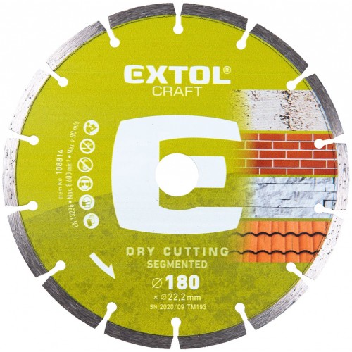 EXTOL CRAFT kotúč diamantový rezný 180x22, 2mm SEGMENTOVÉ - suché rezanie 108814