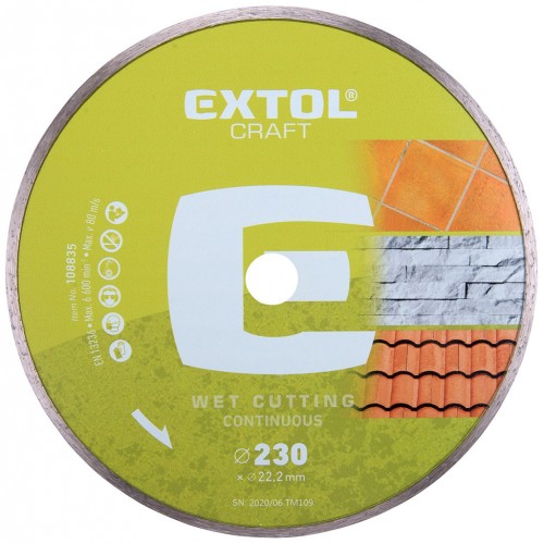 EXTOL CRAFT kotúč diamantový rezný 230x22, 2mm CELOOBVODOVÉ - mokré rezanie 108835