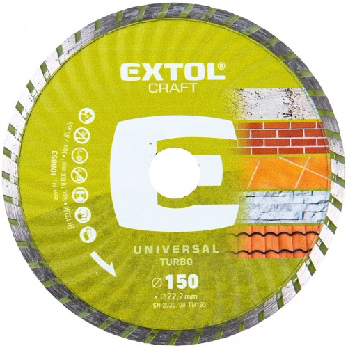 EXTOL CRAFT kotúč diamantový rezný 150x22, 2mm TURBO - suché i mokré rezanie 108853 EXTOL CRAFT kotúč diamantový rezný 150x22, 2mm TURBO - suché i mokré rezanie 108853