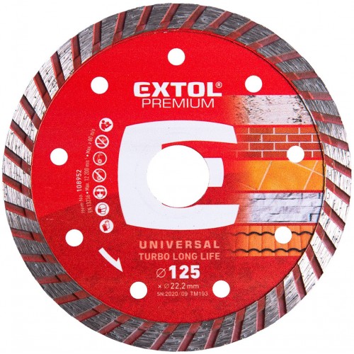EXTOL PREMIUM kotúč diamantový rezný 125x22, 2mm - TURBO 108952
