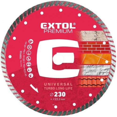 EXTOL PREMIUM kotúč diamantový rezný 230x22, 2mm - TURBO 108955