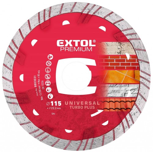 EXTOL PREMIUM kotúč diamantový rezný 115x22,2mm TURBO PLUS - suché i mokré rezanie 8803031