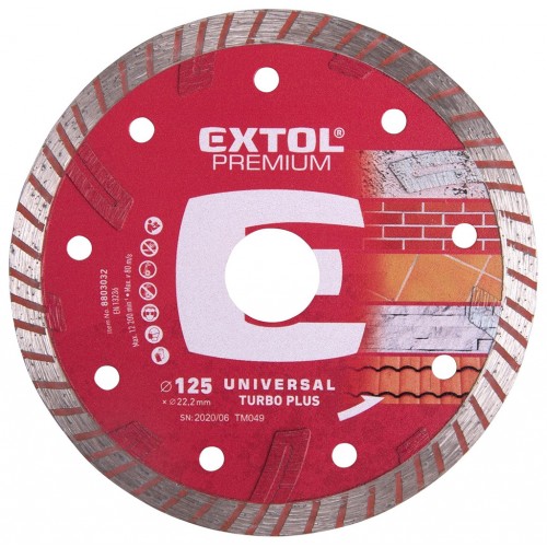 EXTOL PREMIUM kotúč diamantový rezný 125x22,2mm TURBO PLUS - suché i mokré rezanie 8803032