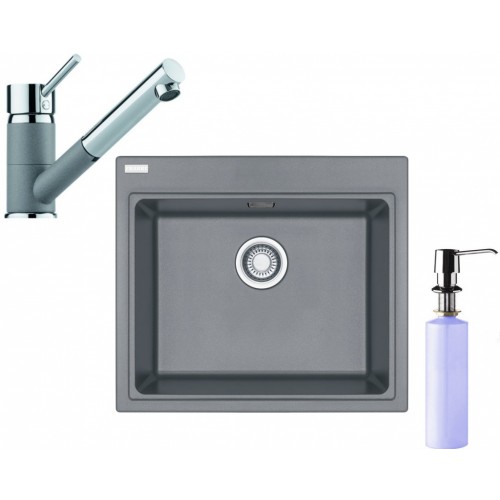 Franke SET G64 granitový drez KSG 238 sivý kameň + batéria FC 7486 sivý kameň + dávkovač