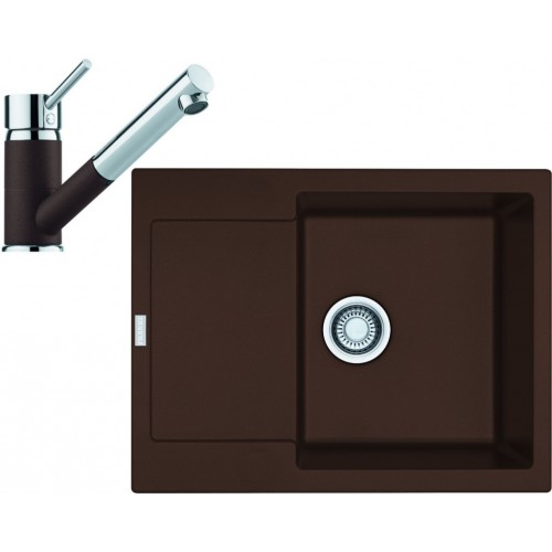 Franke SET G70 granitový drez MRG 611-62 tmavo hnedá + batéria FC 7486 tmavo hnedá