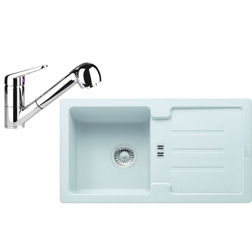 Franke SET G82 granitový drez STG 614-78 biela ľad + batéria FC 9547 chróm 114.0365.744