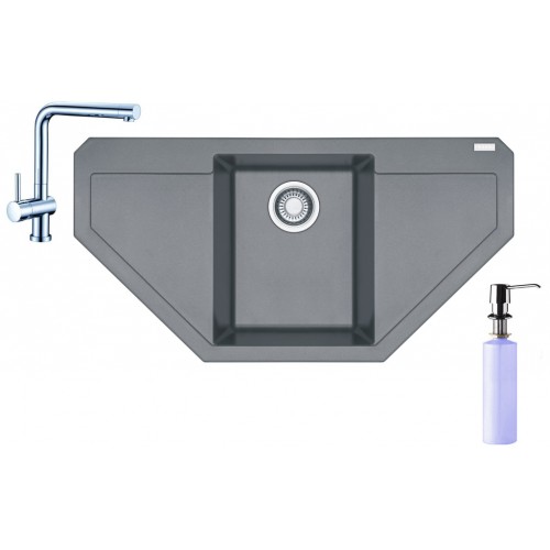 Franke SET G85 granitový drez MRG 612 E sivý kameň + batéria Samoa + dávkovač FD 300