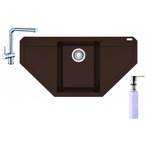 Franke SET G85 granitový drez MRG 612 E tmavo hnedý + batéria Samoa + dávkovač FD 300